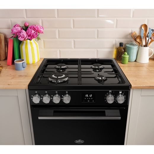 Belling BEL FSA VISION 60DF 60cm Double Oven Dual Fuel Mini Range Cooker - Black / Silver Steel - Cooker in kitchen