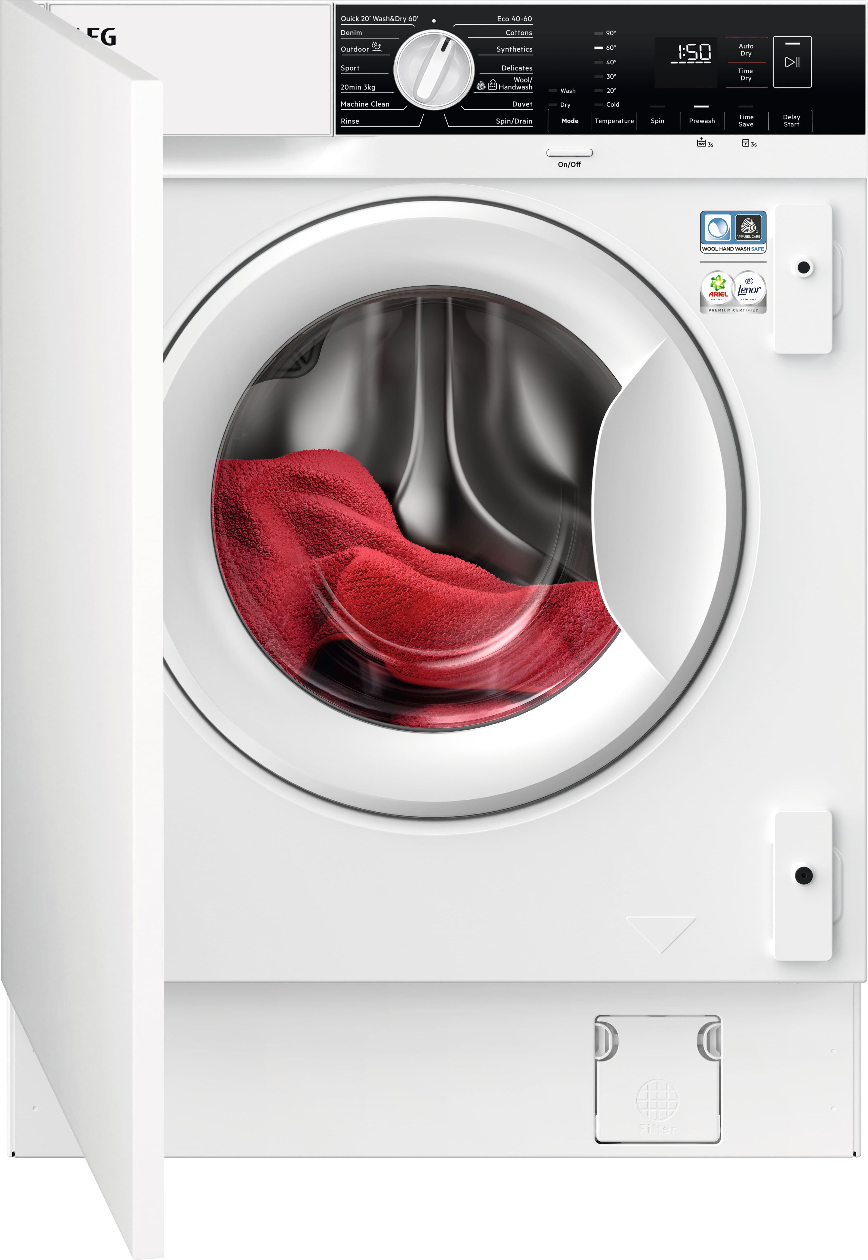 Image of AEG 6000 Series LX6WG84634BI Integrated 8Kg/4Kg Washer Dryer with 1600 rpm - White - D Rated [Wash&Dry], B Rated [Wash Only], White
