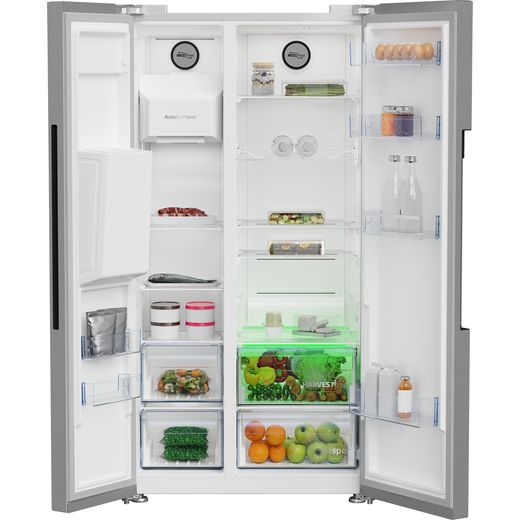 Beko HarvestFresh™ American Fridge Freezer - Stainless Steel Effect - Doors open