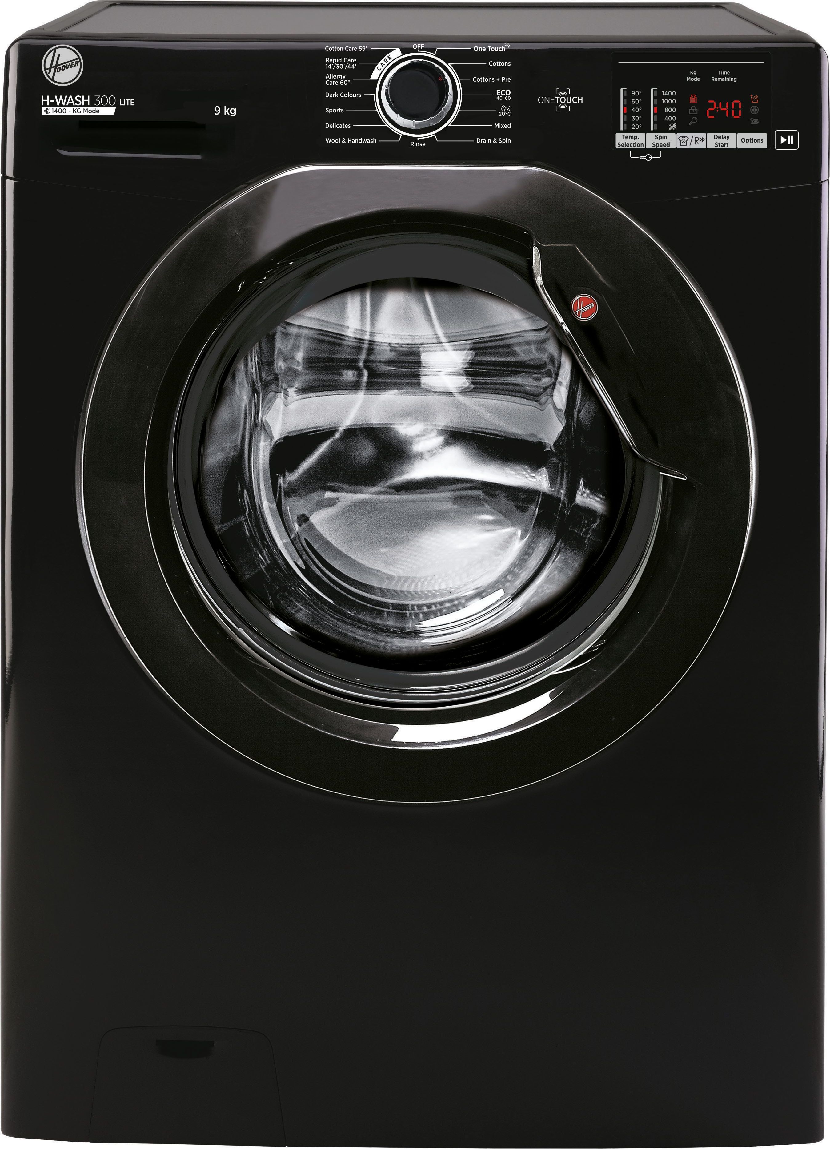 Hoover H-WASH 300 LITE H3W492DABB4/1-80 9kg Washing Machine with 1400 rpm - Black - B Rated, Black