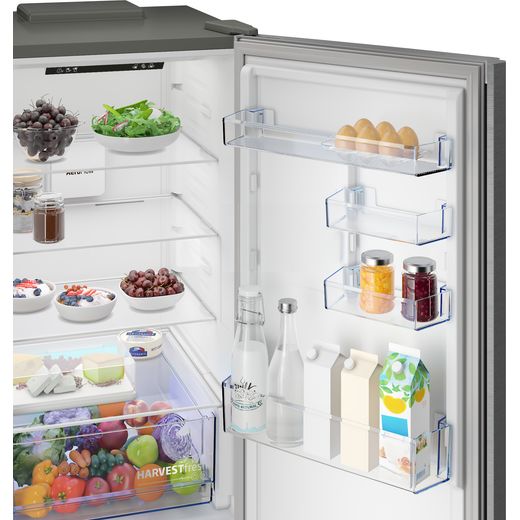 Beko CNA4686VPS 186cm 70/30 Frost Free Fridge Freezer - Stainless Steel - close up door shelf shot