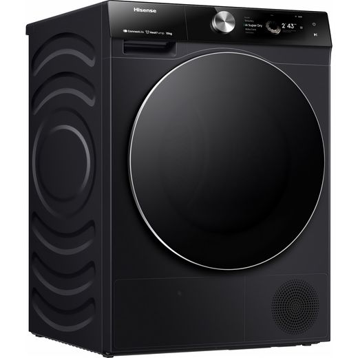 Hisense DH7S107BB Wifi Connected Heat Pump Tumble Dryer - Black - Right perspectives shot