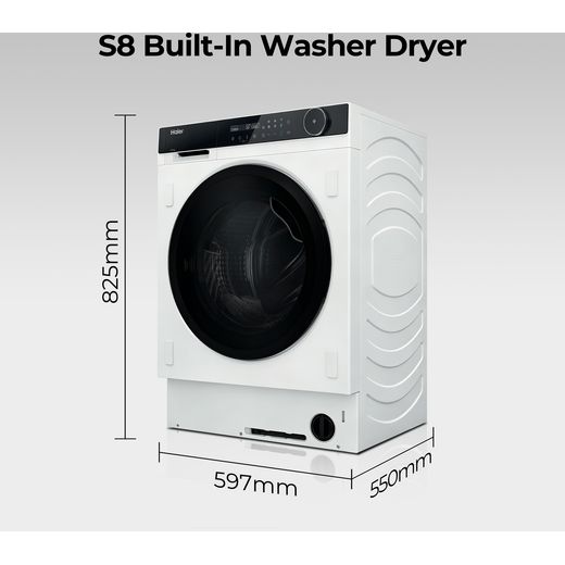 Haier Series 8 HWDB10B14858U1UK Wifi Connected Integrated 10Kg / 6Kg Washer Dryer with 1400 rpm - White - Annotation - dimension shot