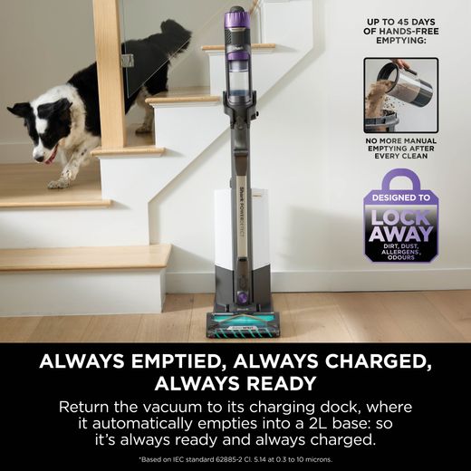 Shark PowerDetect Clean & Empty Cordless Vacuum Cleaner with up to 70 Minutes Run Time - White / Java Grey - Annotation - Charging dock