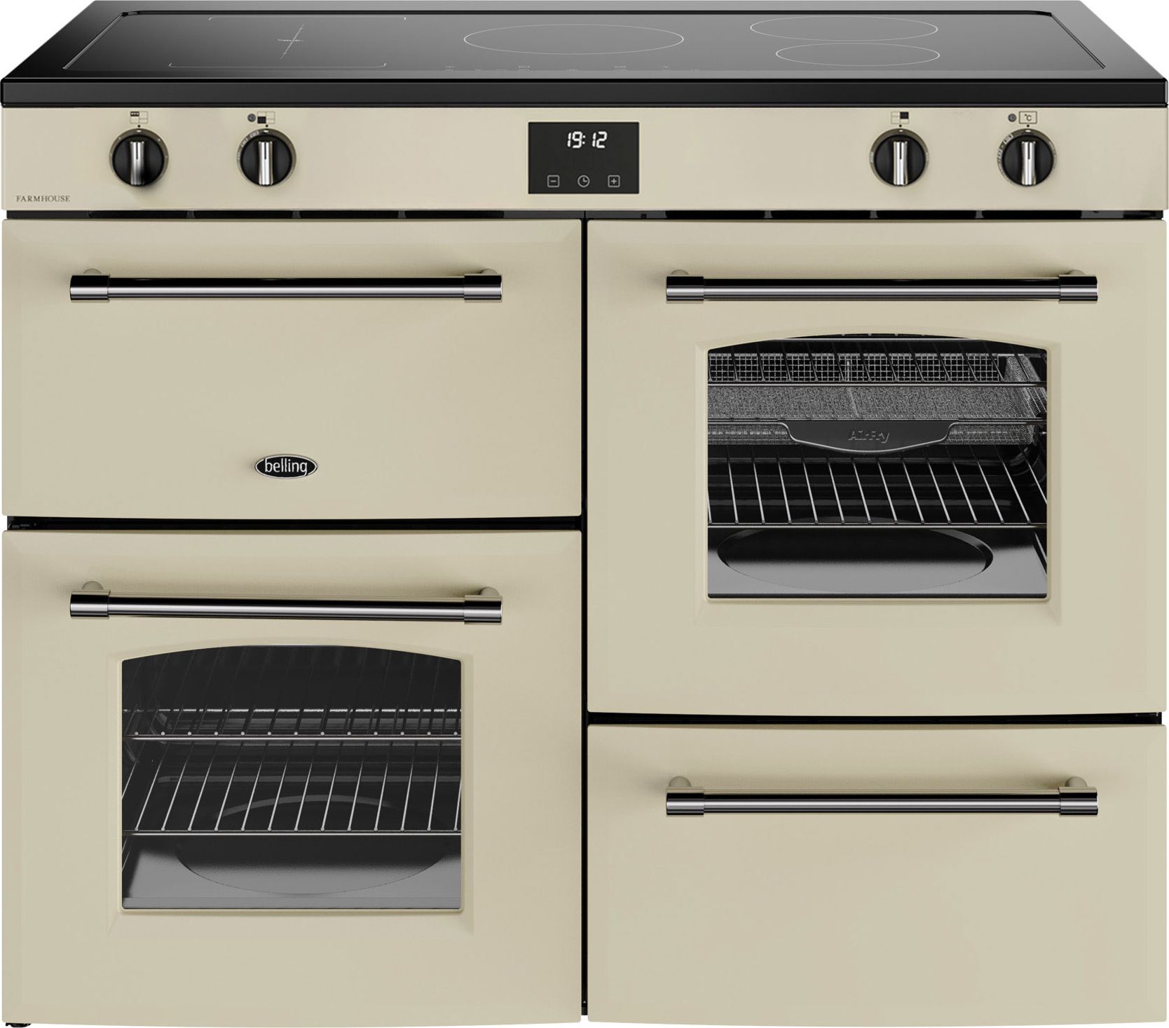 Belling Farmhouse 110E 110cm Electric Range Cooker with Ceramic Hob - Cream - A/A Rated, Cream