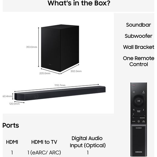Samsung Q-Series HW-Q600H Bluetooth 3.1.2 Soundbar - Black - Annotation - What's in the box