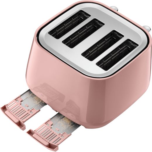 De'Longhi Eclettica CTY4003.PK 4 Slice Toaster - Pink - Top crumb tray perspective shot