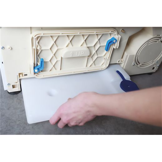 Hoover 10Kg Condenser Tumble Dryer - White - Front someone emptying out water container shot