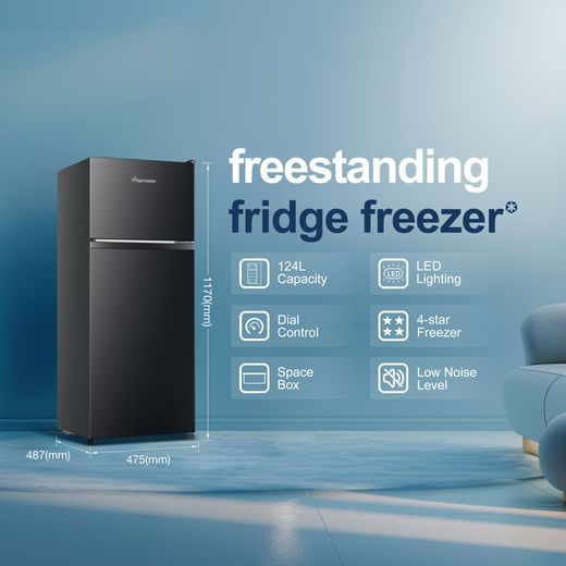 Fridgemaster MTM48120EB 117cm 80/20 Small Fridge Freezer - Black - Annotation - feature shot