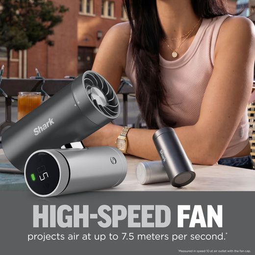 Shark ChillPill 3-in-1 Fan, Mist & InstaChill System Cordless Fan - Carbon - Annotation - high speed fan 