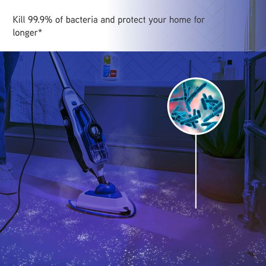 Vax Steam Fresh Home CDST-SFXS Steam Mop with up to 15 Minutes Run Time - Navy Blue - Annotation - Kill bacteria shot