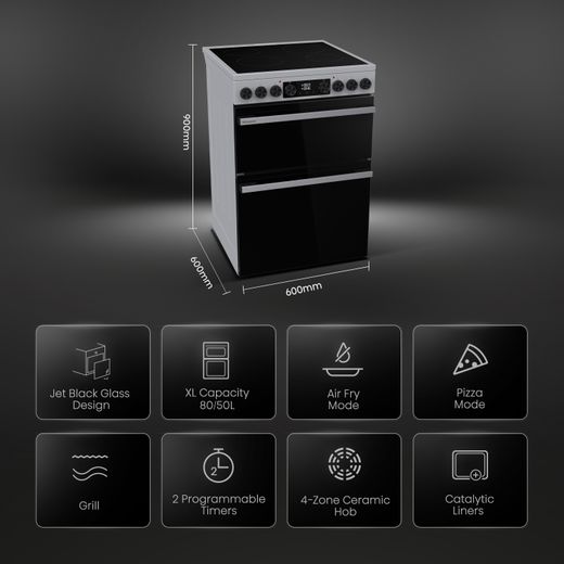 Hisense Hi6 Max HDCEC6C20X 60cm Wide Double Oven Electric Cooker with Ceramic Hob - Stainless Steel - Annotation - Features