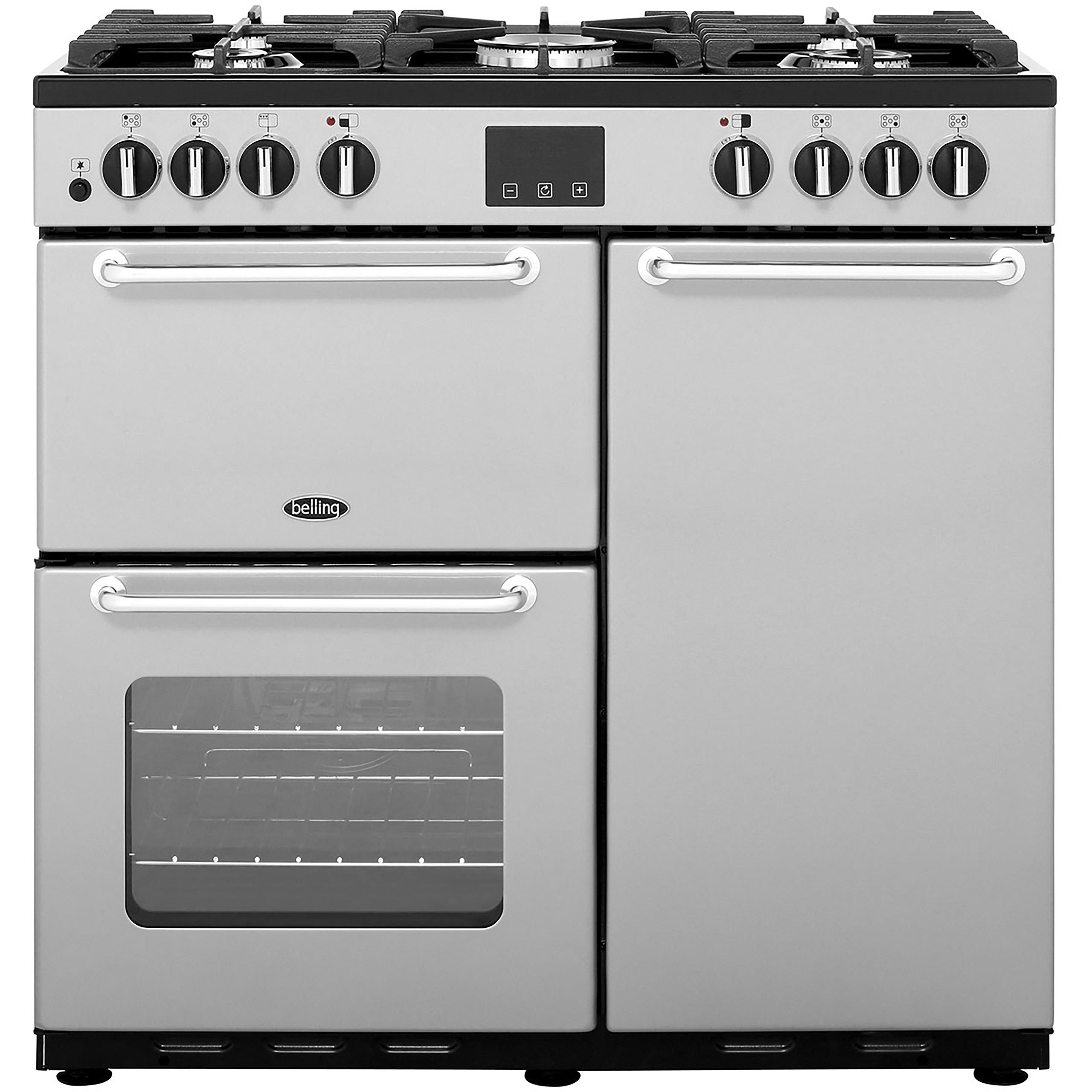 Belling SANDRINGHAM90DFT 90cm Dual Fuel Range Cooker - Silver - A/A Rated, Silver