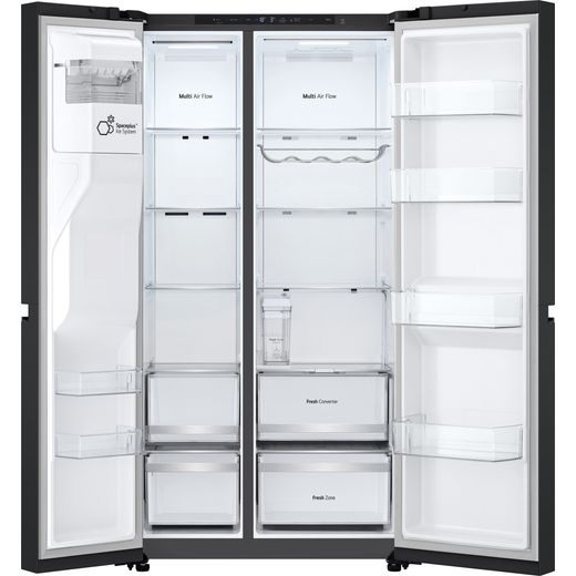 LG NatureFRESH™ American Fridge Freezer - Matte Black - front with door open shot