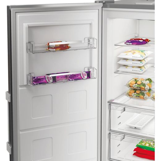Hotpoint HPMFF 6312 XBR4UK 186cm Upright Freezer - Inox - close up door shelf shot 