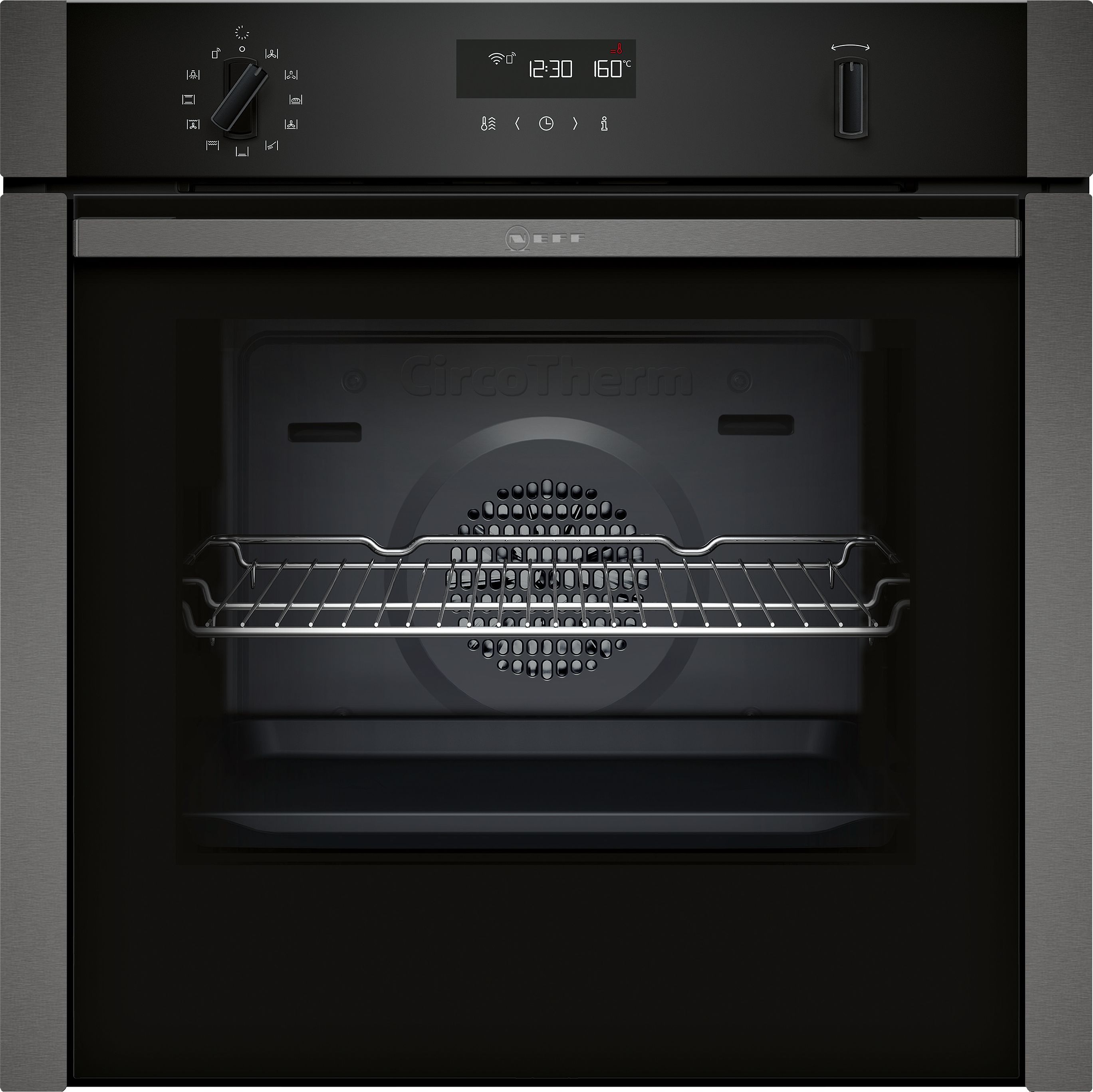 NEFF N50 Slide&Hide B6ACH7HG0B Wifi Connected Built In Electric Single Oven with Pyrolytic Cleaning - Graphite - A Rated, Silver