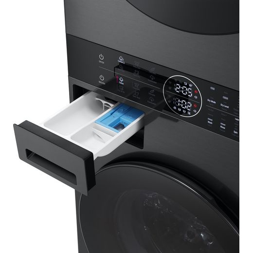 LG WashTower™ AI Direct Drive™ WT1210BBTN1 Wifi Connected 12Kg / 10Kg Heat Pump Washer Dryer with 1400 rpm - Platinum Black - detergent tray shot