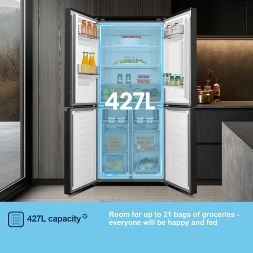Fridgemaster American Cross Door American Fridge Freezer - Black - Annotation - 427L capacity
