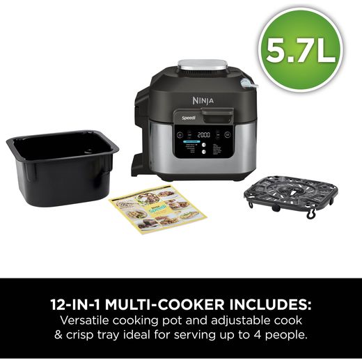Ninja ON500UK 5.7 Litre Multi Cooker - Black Stainless Steel - Annotation - 12 in 1 shot