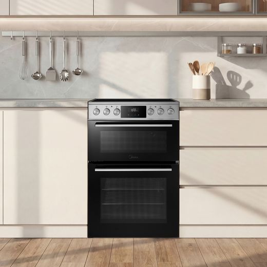 Midea MFO24EME4R118-SS 60cm Wide Double Oven Electric Cooker with Ceramic Hob - Stainless Steel  - cooker in kictehn shot