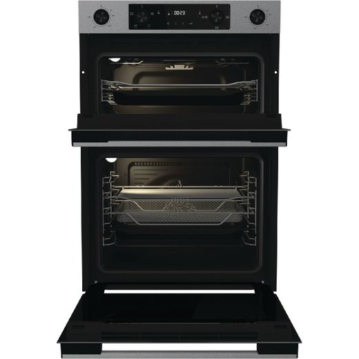 Hisense Hi6 Built In Electric Double Oven - Stainless Steel - Front with door open shot 