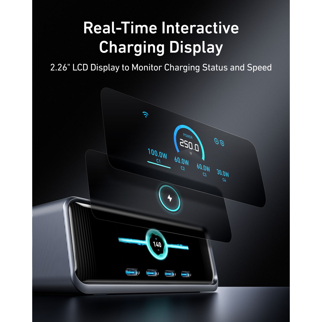 Anker 250W GaN USB-C Charger with 6 ports - Black