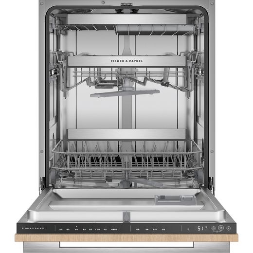 Fisher & Paykel Series 7 Fully Integrated Standard Dishwasher - Black with Fixed Door Hinge Kit - Door open