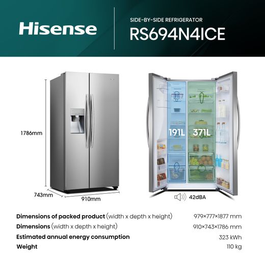 Hisense American Fridge Freezer - Stainless Steel - Dimensions