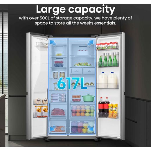Hisense PureFlat Infinite American Fridge Freezer - Stainless Steel - Annotation - large capacity
