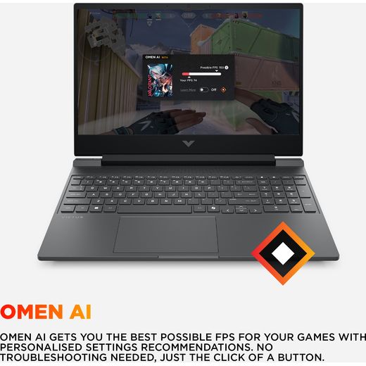 HP Victus 15-fa2300na 15.6" Laptop - NVIDIA® GeForce® RTX™ 4050, Intel® Core™ i5, 512GB SSD, 16 GB RAM - Black - Annotation - Omen Ai shot