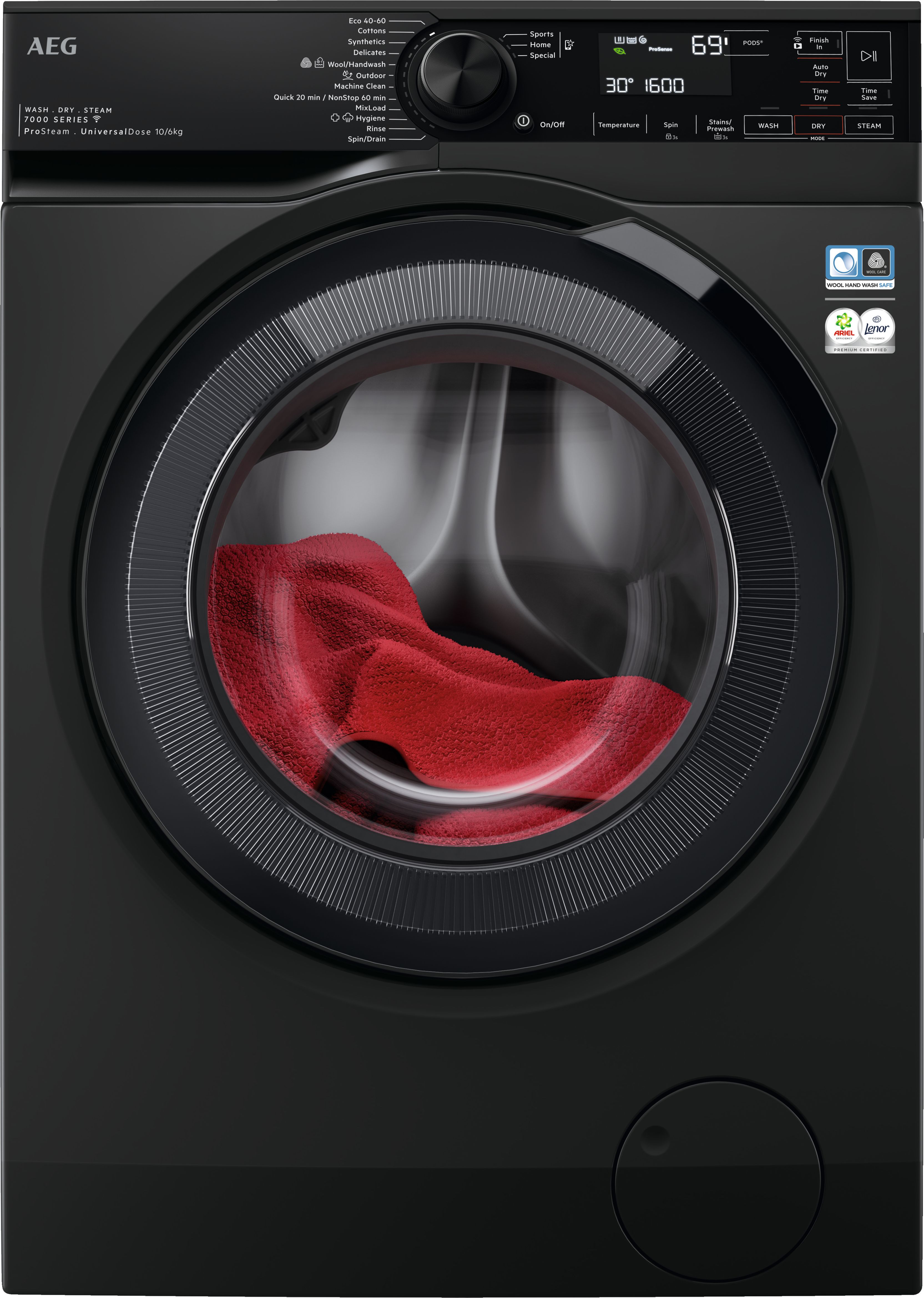 AEG Freestanding Washer Dryer 10kg Washing 6kg Drying 1551 RPM Black LWR7416U6UD