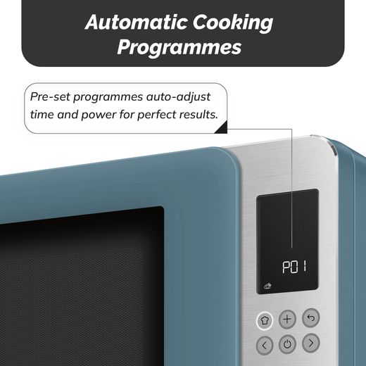 Smeg Collezione MOC01SBMUK 26 Litre 30cm High, Freestanding Small Microwave With Grill - Storm Blue - annotation - auto cooking