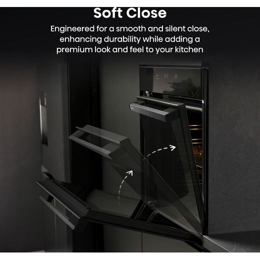 Hisense Hi6 BlackLine BIM45342ADBGUK Built In Compact Electric Single Oven with Microwave Function - Jet Black - Annotation - Soft close shot
