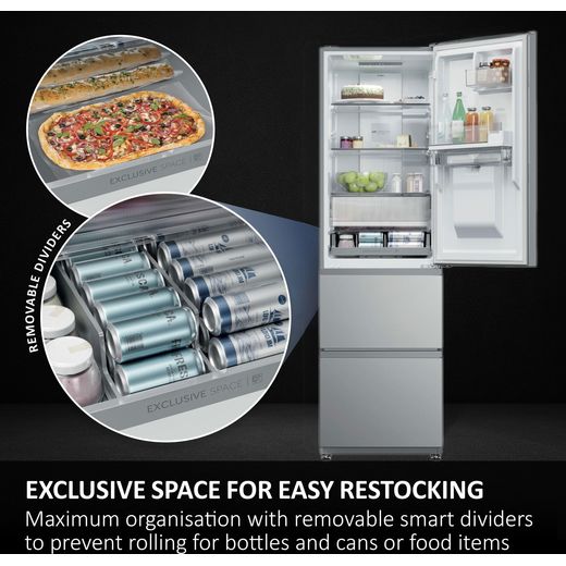 Haier 3D 55 Series 3 HTR3518ENMXK 185cm 60/40 No Frost Fridge Freezer - Stainless Steel Effect - Annotation - Easy restocking shot