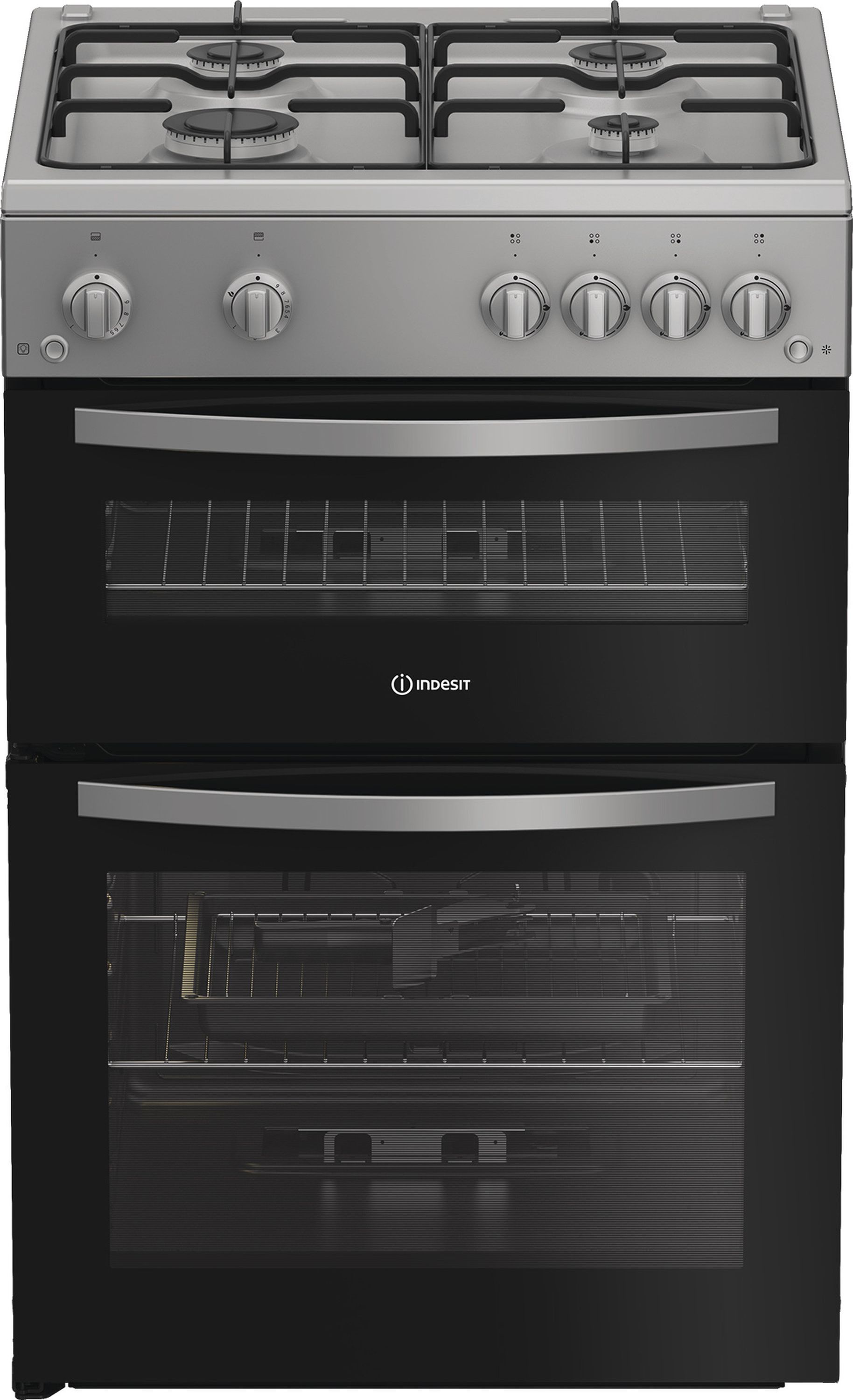 Indesit IDG6GS Gas Cooker - 60cm - Silver - Double Oven