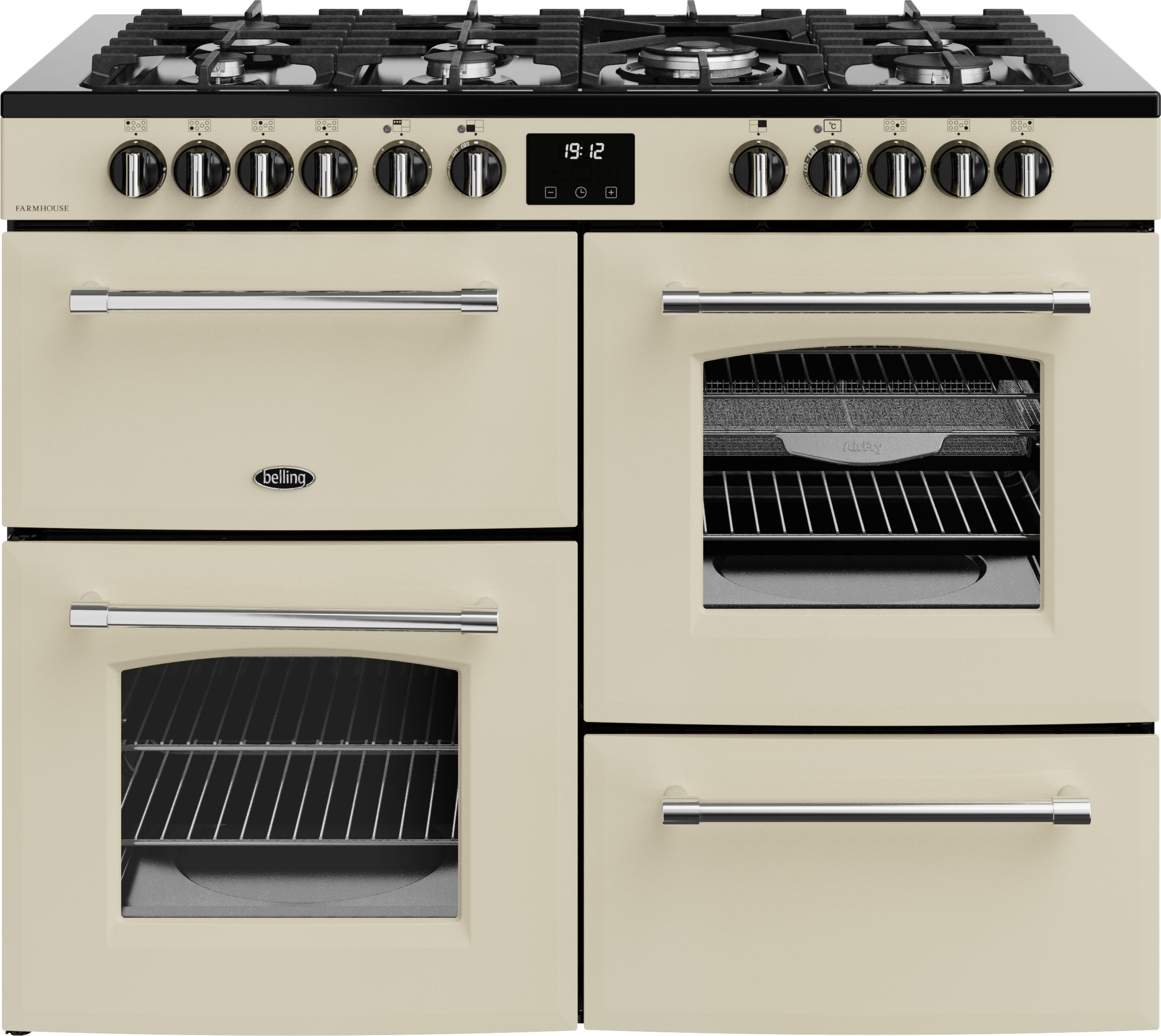 Image of Belling Farmhouse 110DF 110cm wide Dual Fuel Range Cooker with Gas Hob - Cream - A Rated, Cream