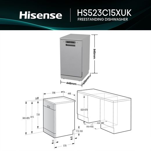 Hisense Slimline Dishwasher - Silver - dimensions