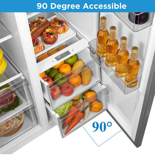 Midea Frost Free Fridge Freezer - Stainless Steel - Annotation - 90° accessible