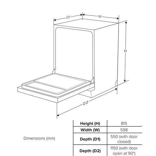 CDA Integrated Standard Dishwasher - Black - Dimensions