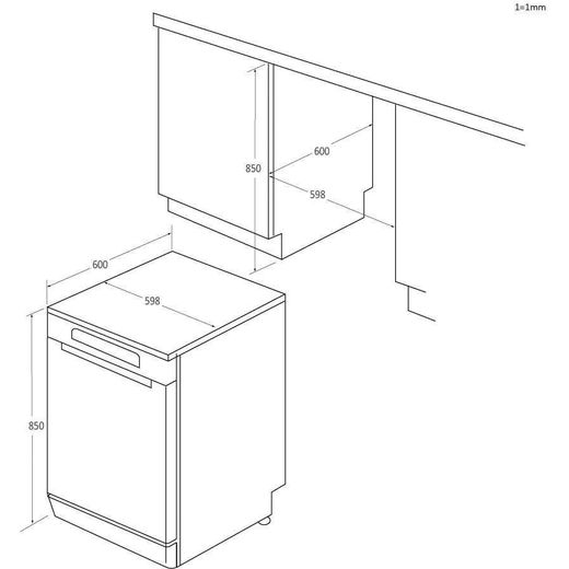 Haier I-Pro Shine Series 7 Standard Dishwasher - White - Annotation - Dimension shot 