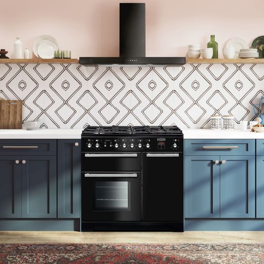 Rangemaster Toledo + 90cm Dual Fuel Range Cooker - Black / Chrome - Cooker in kitchen