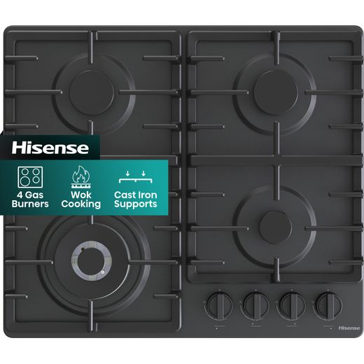 Hisense GM663BHF 60cm Gas Hob - Black - Front shot