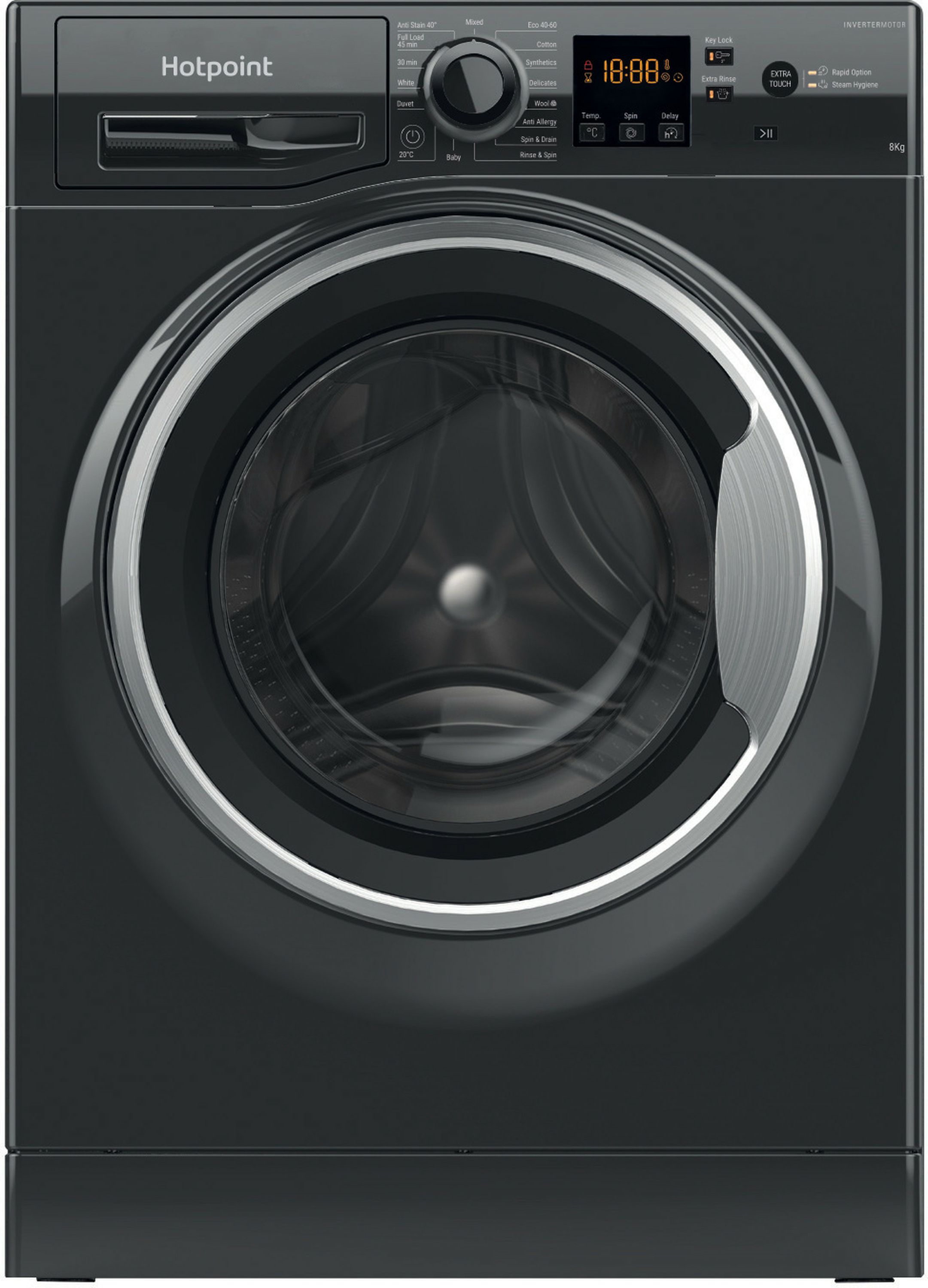 Hotpoint Anti-Stain NSWM 846 BS UK 8kg Washing Machine with 1400 rpm - Black - A Rated, Black