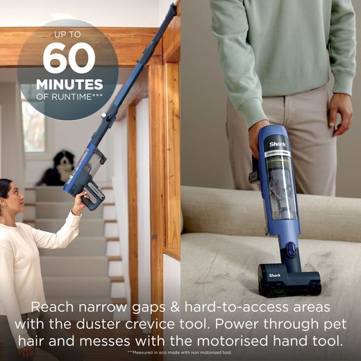 Shark PowerDetect Speed Clean and Empty Pet Pro Cordless Vacuum Cleaner with up to 60 Minutes Run Time - Ultramarine - Annotation - 60 mins run time shot