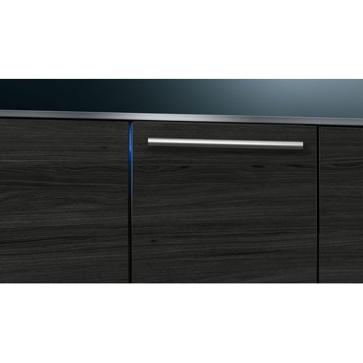 Siemens IQ-500 Fully Integrated Standard Dishwasher - Black with Fixed Door Fixing Kit - Close up dishwasher in cupboard shot