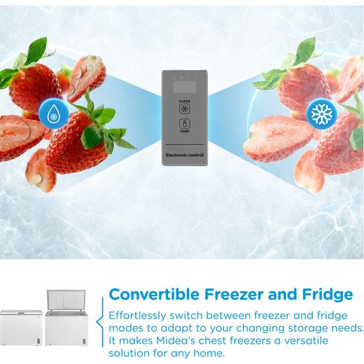 Midea MDRC345FZE01 Chest Freezer - White - Annotation - Convertible fridge and freezer shot