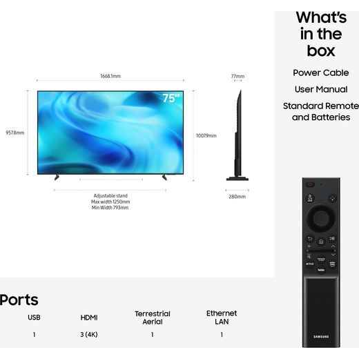 Samsung 75" 4K Ultra HD Smart TV - annotation - dimension shot 