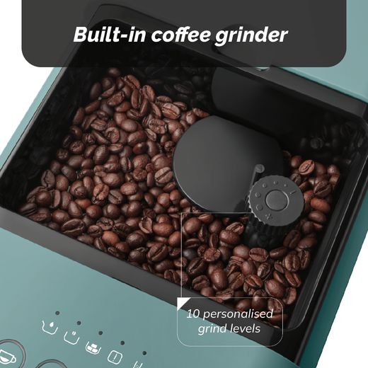 Smeg 50's Style BCC12EGMUK Bean to Cup Coffee Machine - Green - annotation - built in grinder