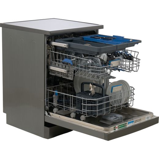 Beko PowerIntense™ Standard Dishwasher - Graphite - Door open and racks out