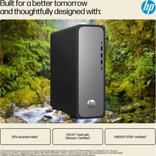 HP OmniDesk Slim S03-0011na Tower - Intel® Core™ i3, 512GB SSD 2025 - Jack Black - Annotation - Recycled